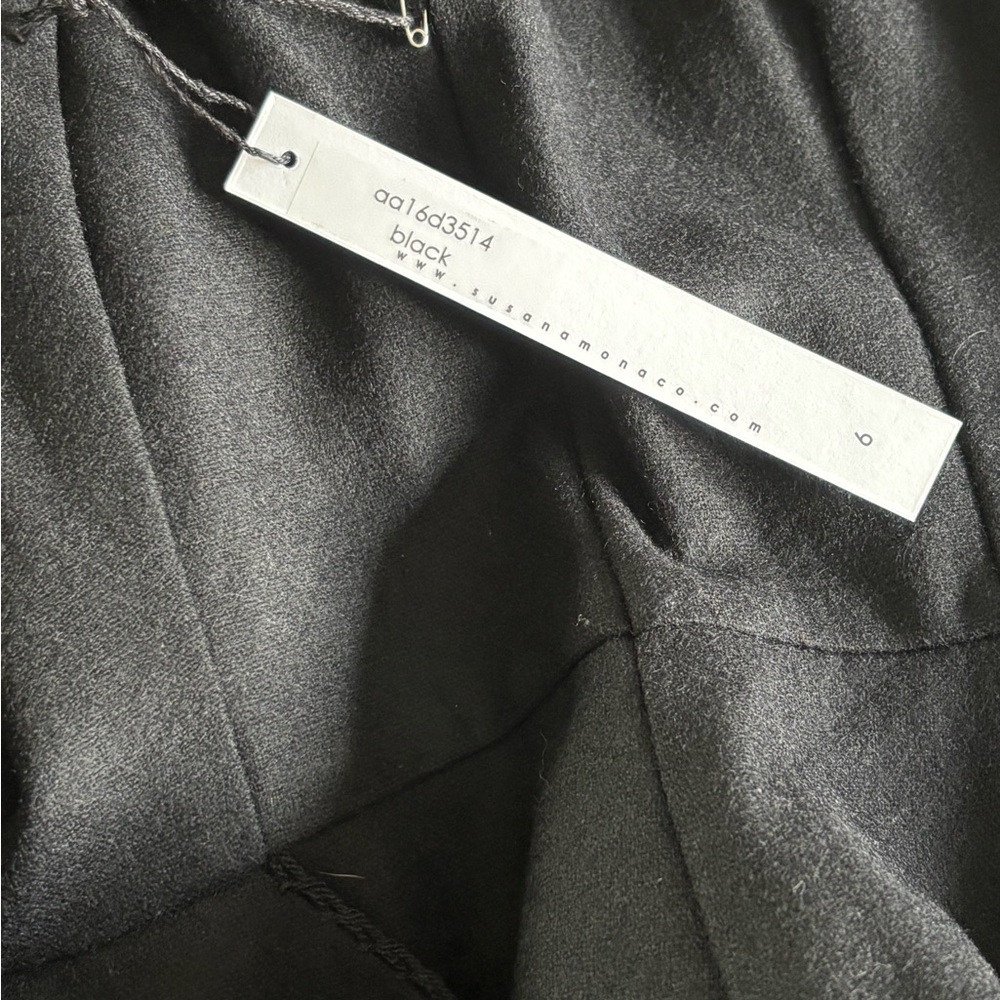 Susana Monaco | Black Wool Midi Dress with Pockets and Lace Collar Detail - Picture 7 of 7